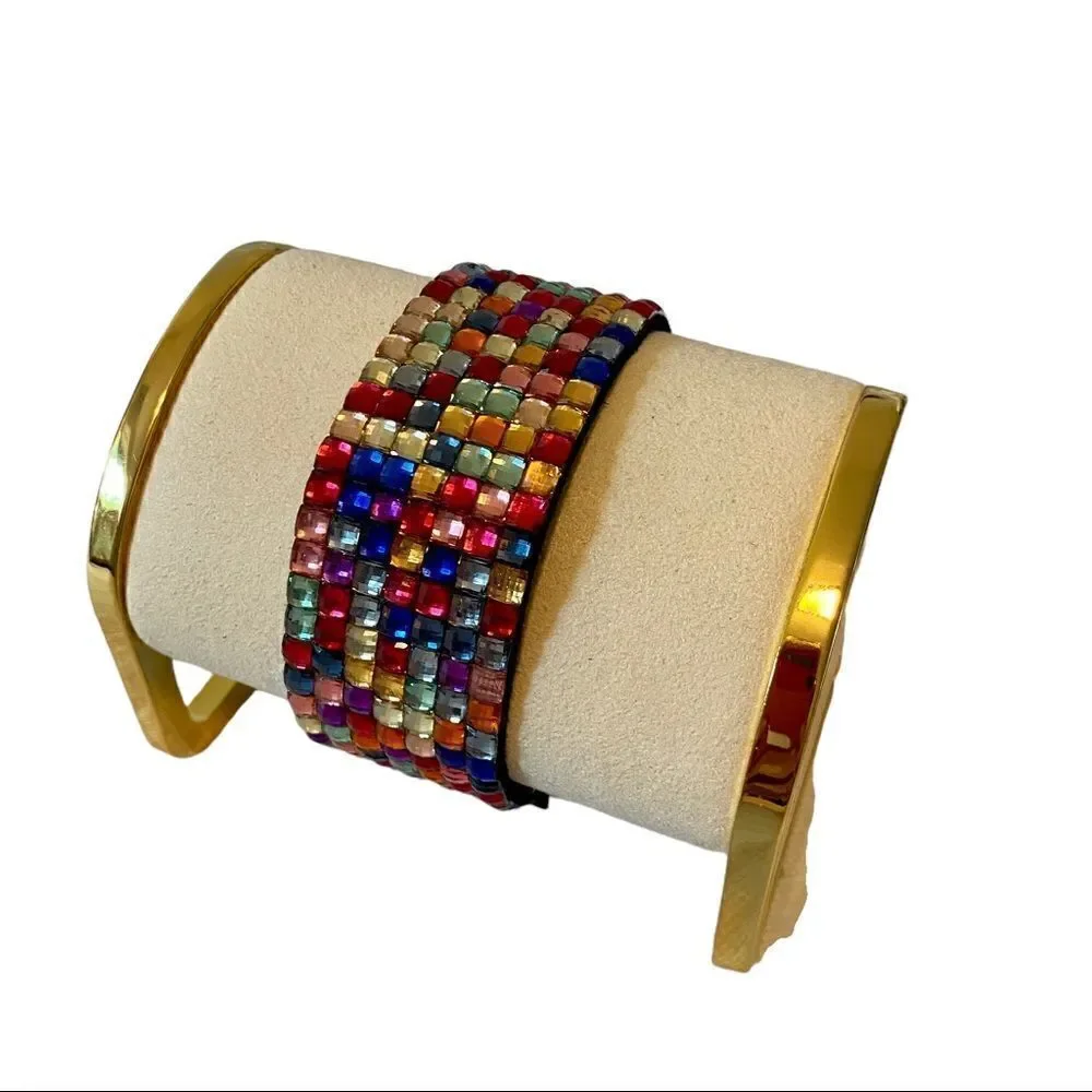 Multi-colored Jeweled Bracelet w/ pretty heart shaped buckle clasp.